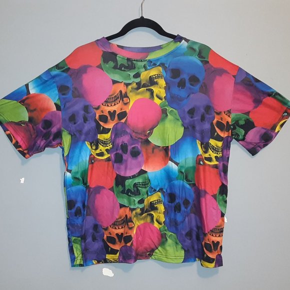 SHEIN Other - SHEIN Bright Multicolored Skull Tee Size Small